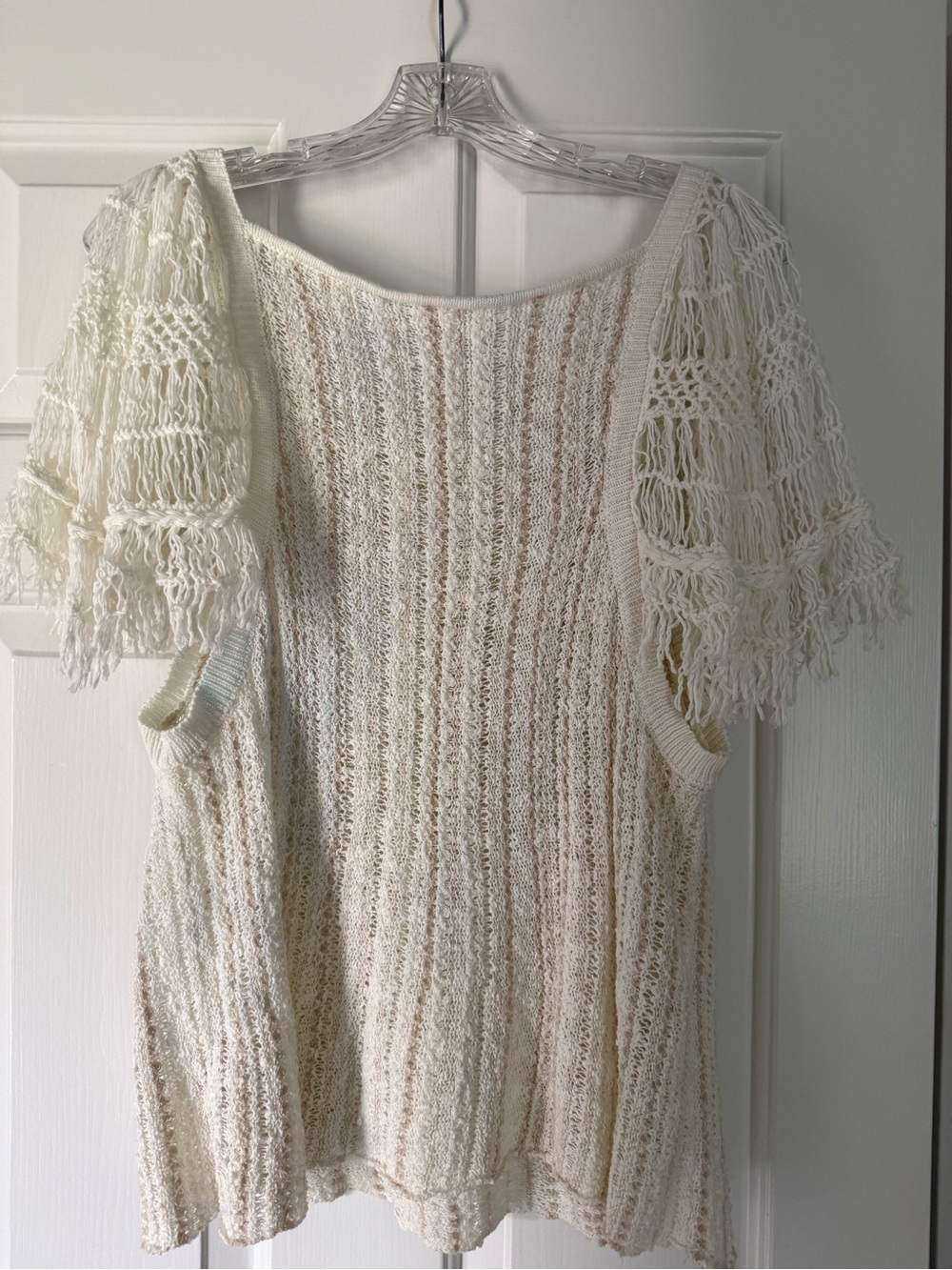 Free People Crochet Fringe Sleeve Mini Dress - Cream